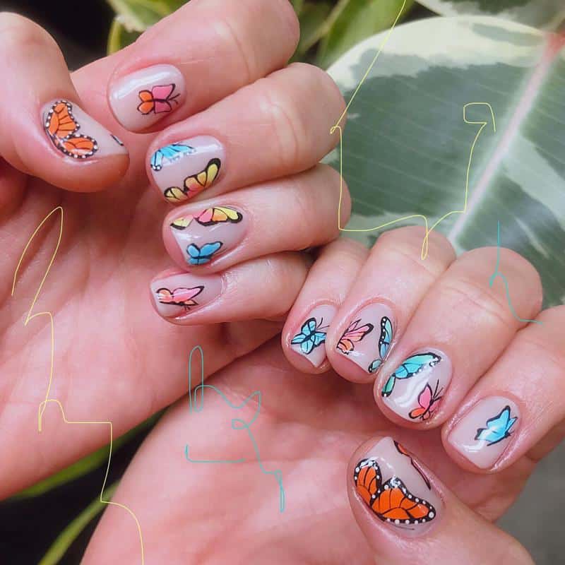 36 Butterfly Nail Designs Ideas That Will Make Your Heart Twinkle 18 Multi-Colored Butterfly Nails