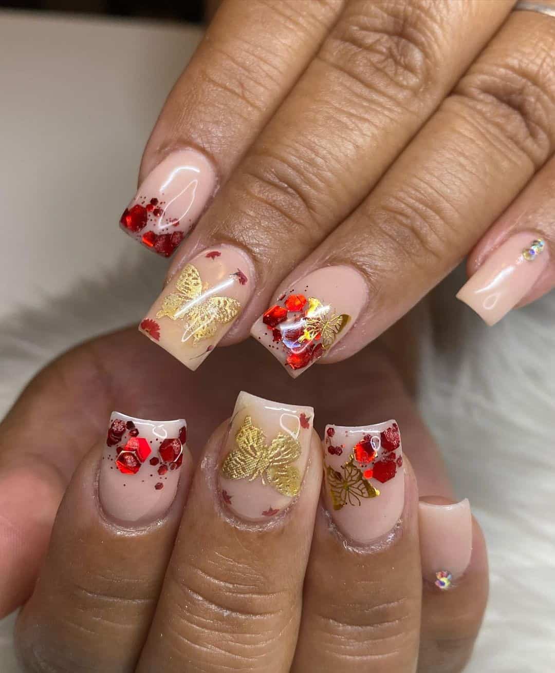 Nail Designs With Diamonds Red & Yellow