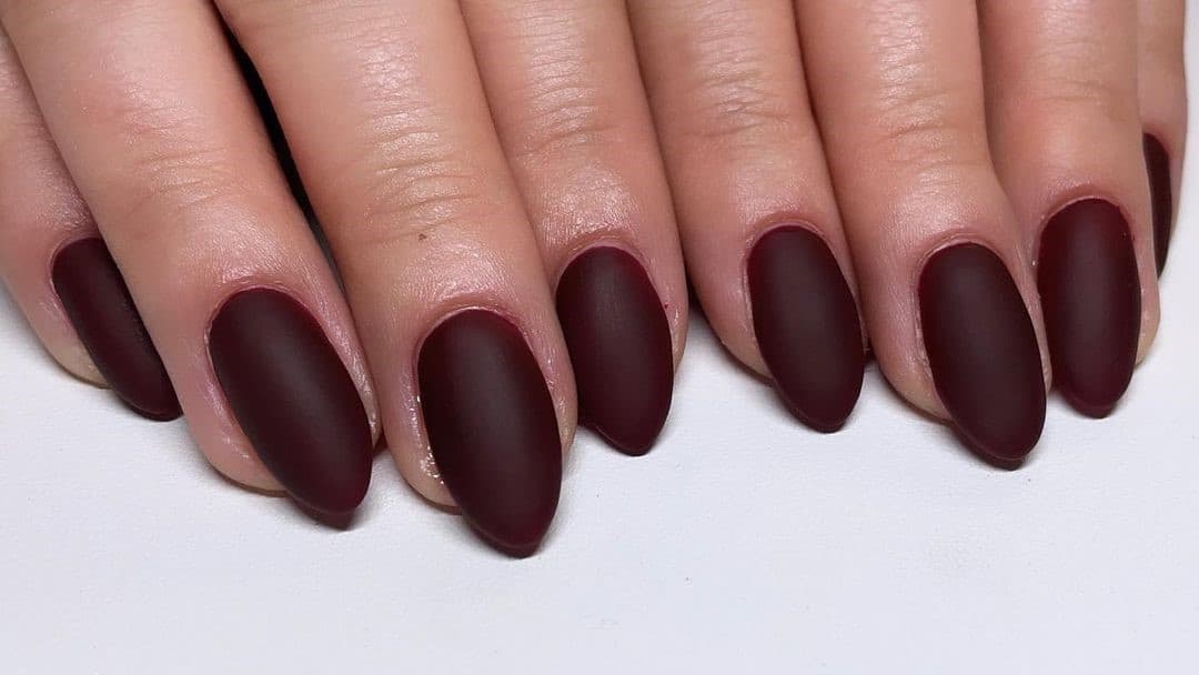 Natural Nails Burgundy Oval Shape 