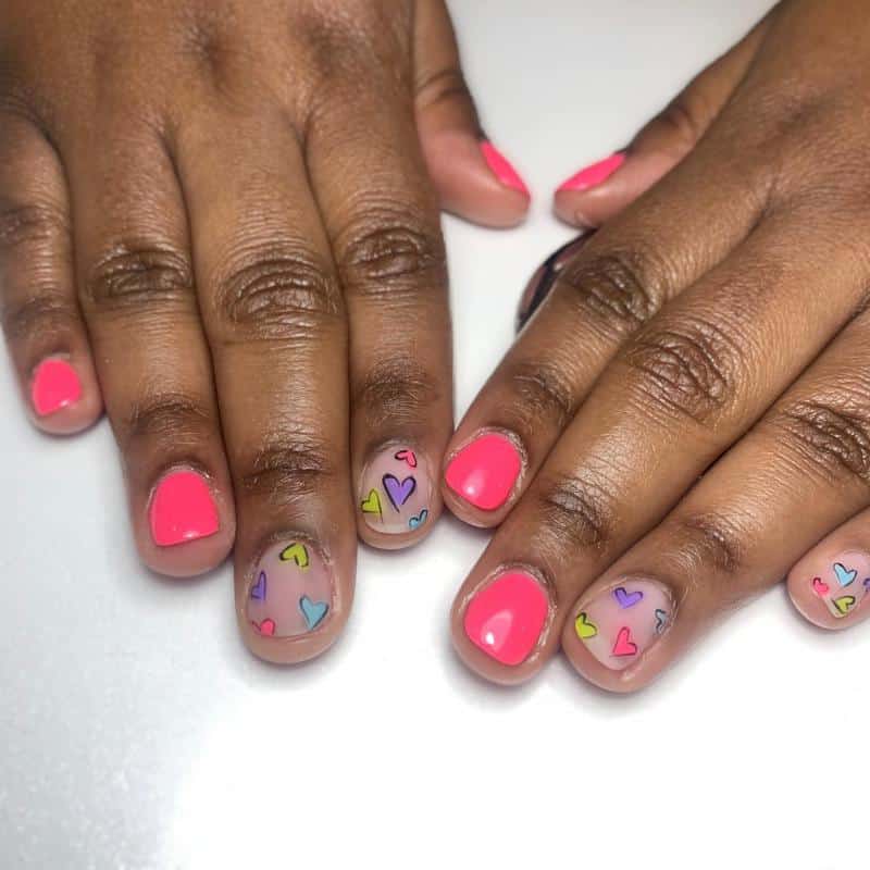 50 Heart Nail Art Ideas That Feeling Romantic 6 Neon Pink and Hand-Drawn Hearts