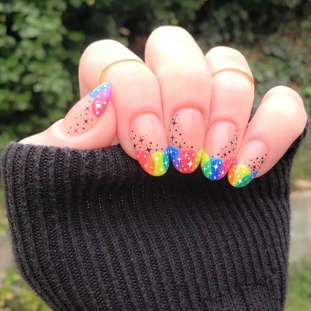 Oval Rainbow Nails Natural Length