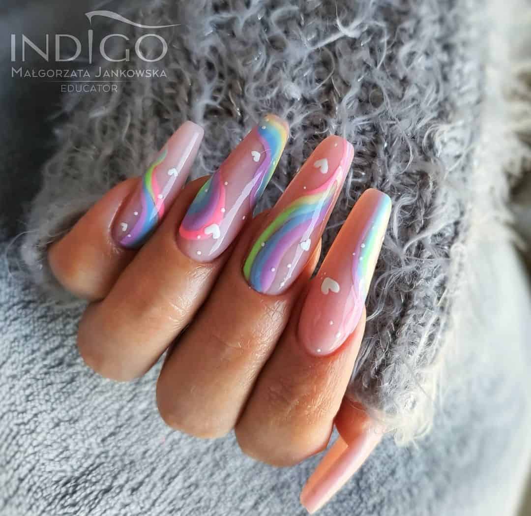 Pastel Long Rainbow Nails