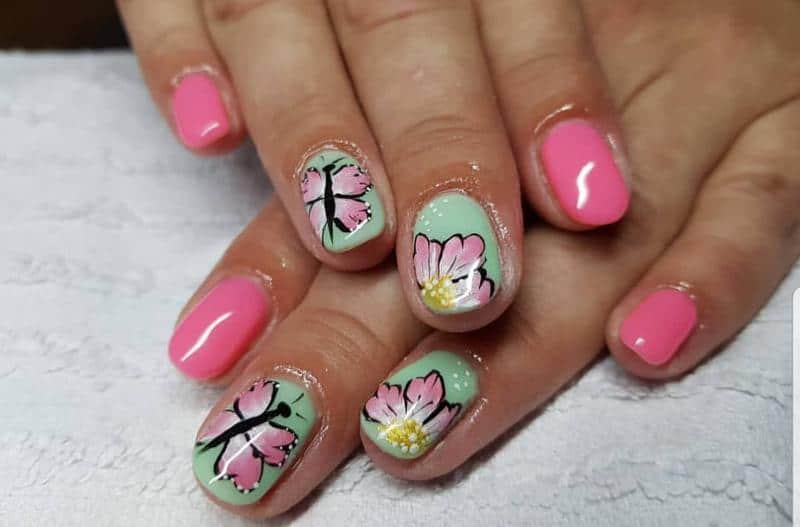 36 Butterfly Nail Designs Ideas That Will Make Your Heart Twinkle 13 Pink And Light Green Nails Colors With Butterflies