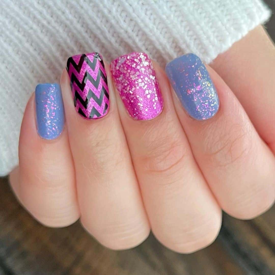 Pink & Blue Glitter Nails