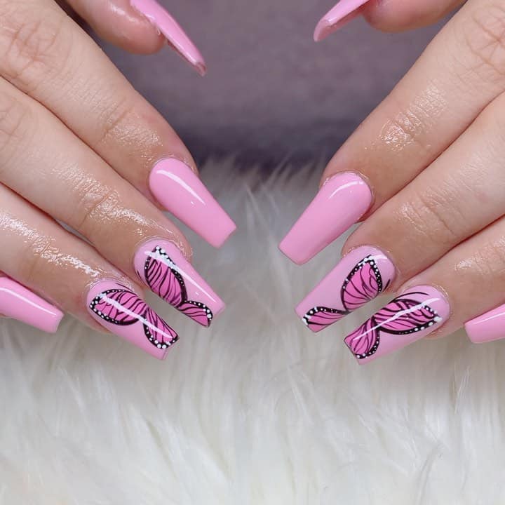 Pink Butterfly Nails