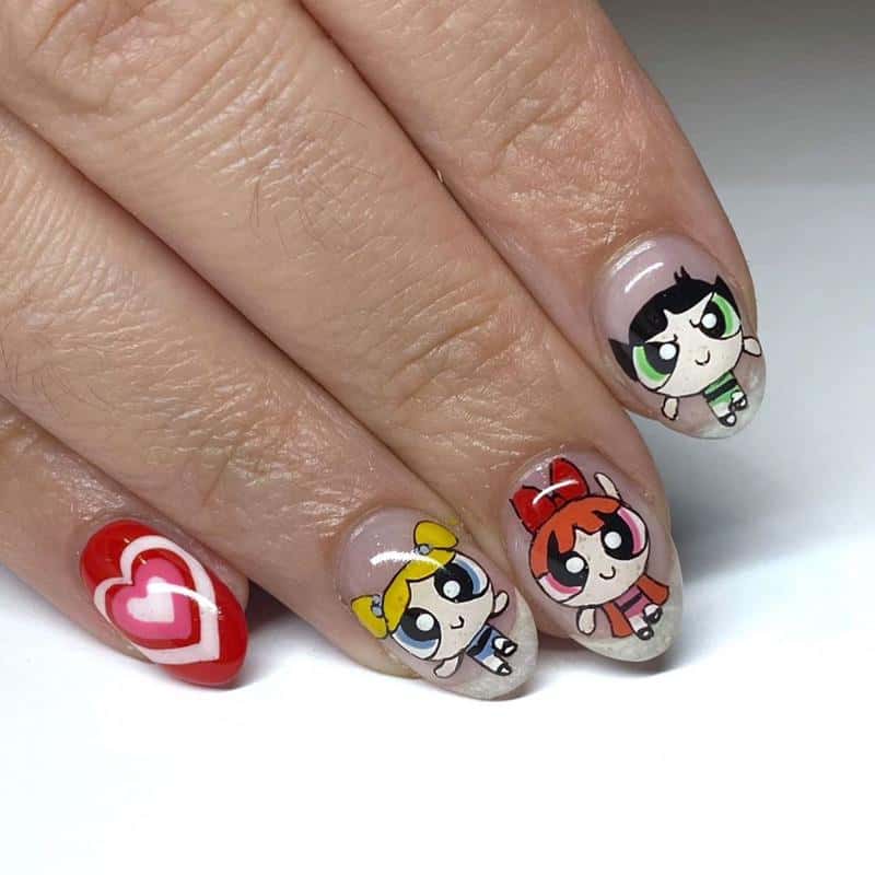 50 Heart Nail Art Ideas That Feeling Romantic 43 Powerpuff Girls With Hearts