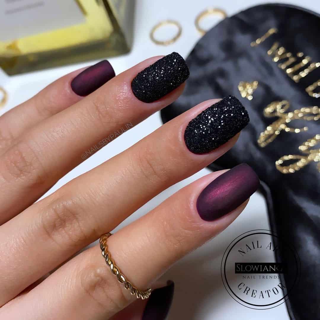 Purple & Black Ombre Glitter Nails