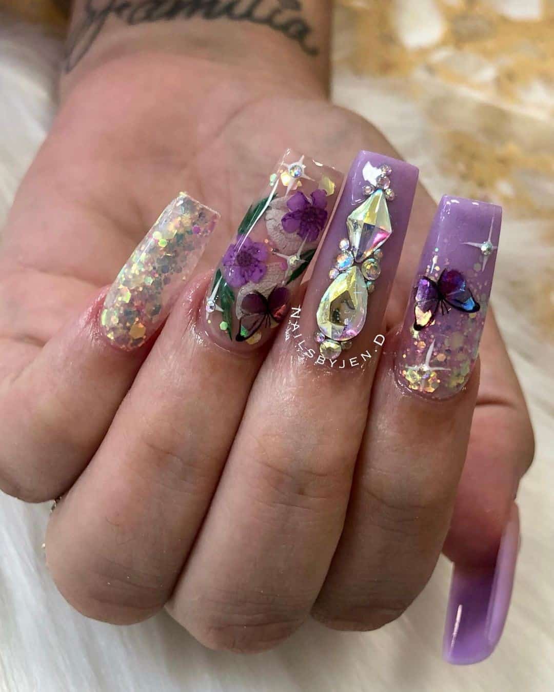 Purple Nail Designs With Diamonds