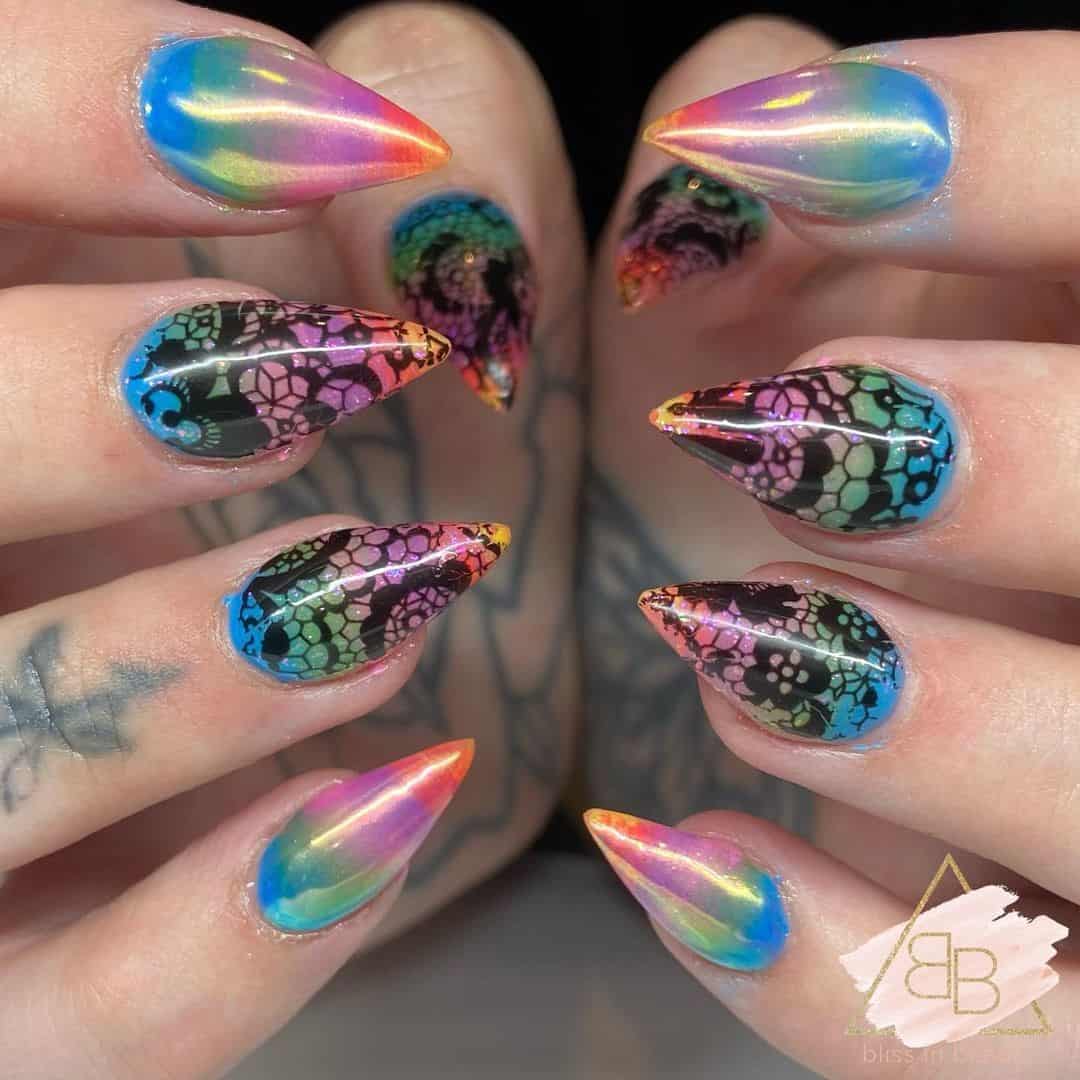 Rainbow And Black Nail Designs