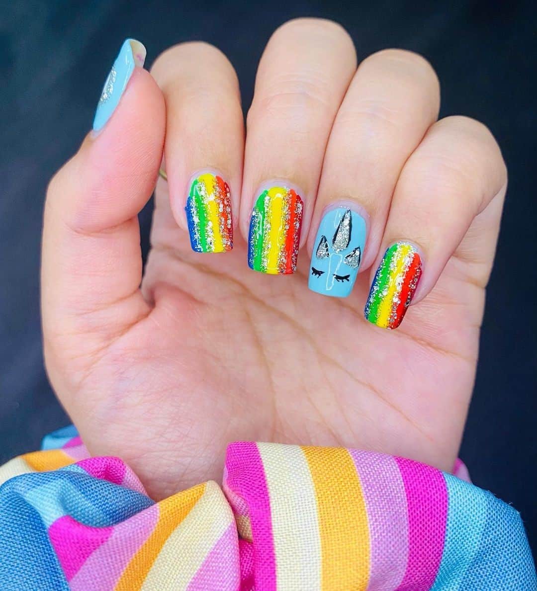 Rainbow Gel Nail Designs Unicorn