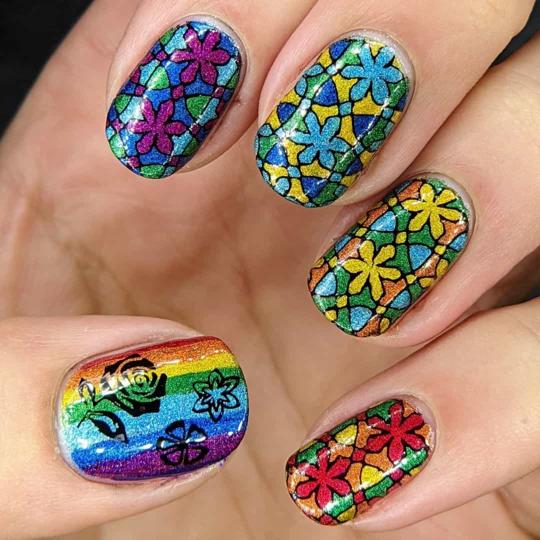 Rainbow Nail Designs With Stickers