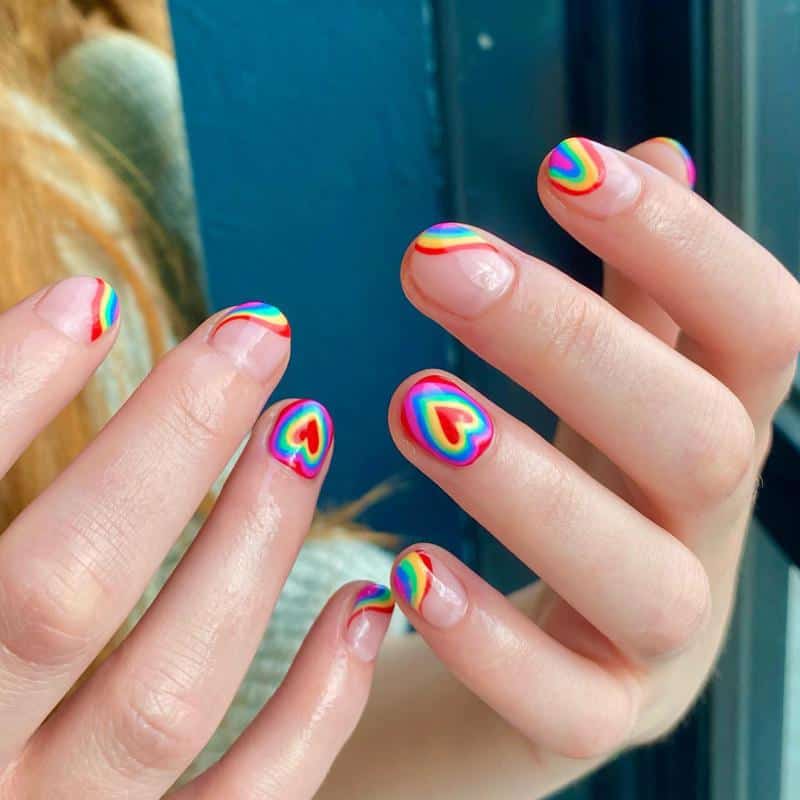 Rainbow with Hearts Nails