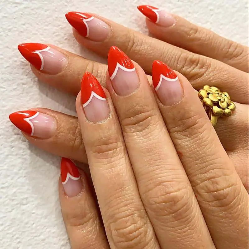 50 Heart Nail Art Ideas That Feeling Romantic 15 Red-and-White Heart Tips