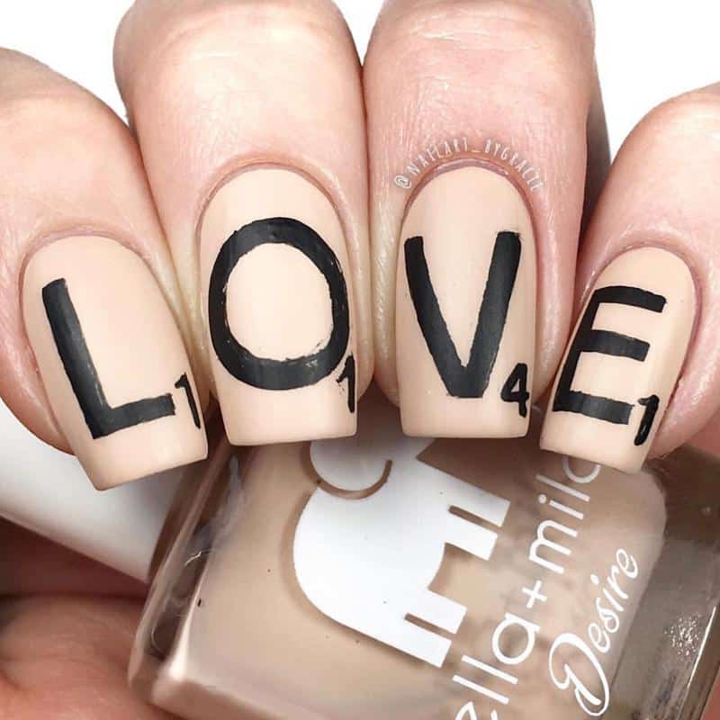 Scrabble Letter Valentine's Day Nail Design