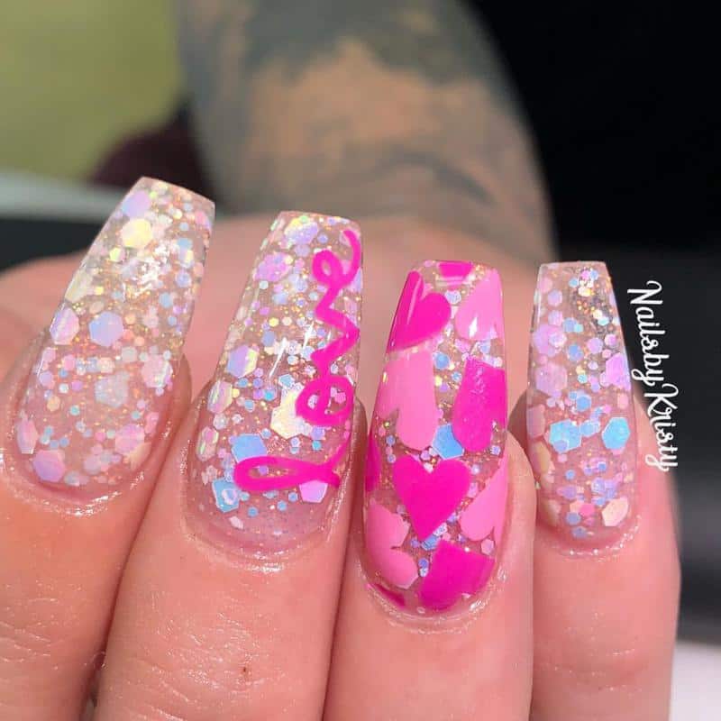 Seriously Sparkly Heart Nail Design