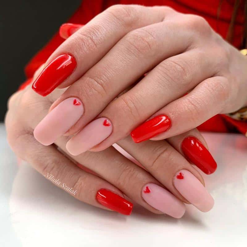 50 Heart Nail Art Ideas That Feeling Romantic 19 Shiny and Matte Mix With Tiny Hearts