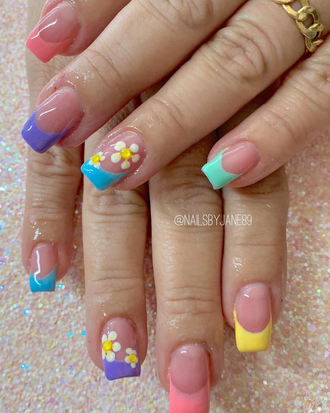Top 30 Beautiful Rainbow Nail Design Ideas 2022 15 Short French Manicure Rainbow Design