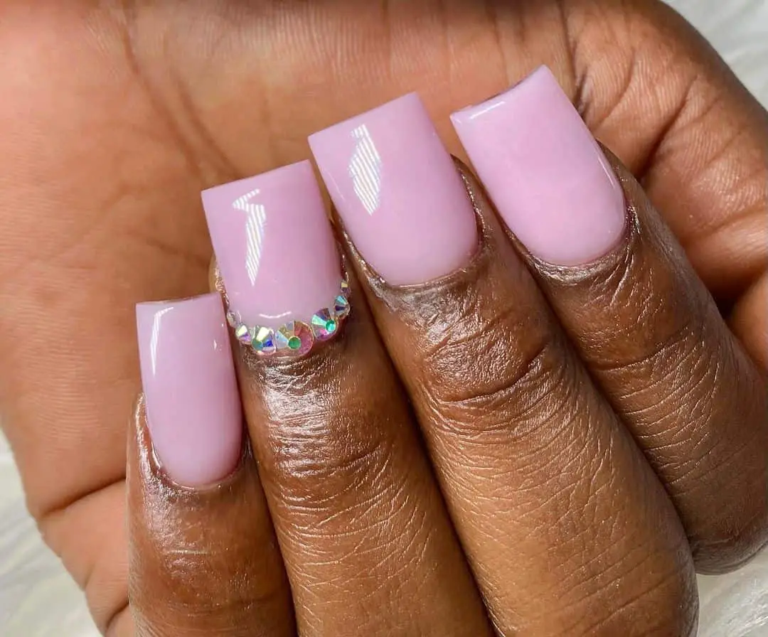 Short Light Pink Nails With Glitter