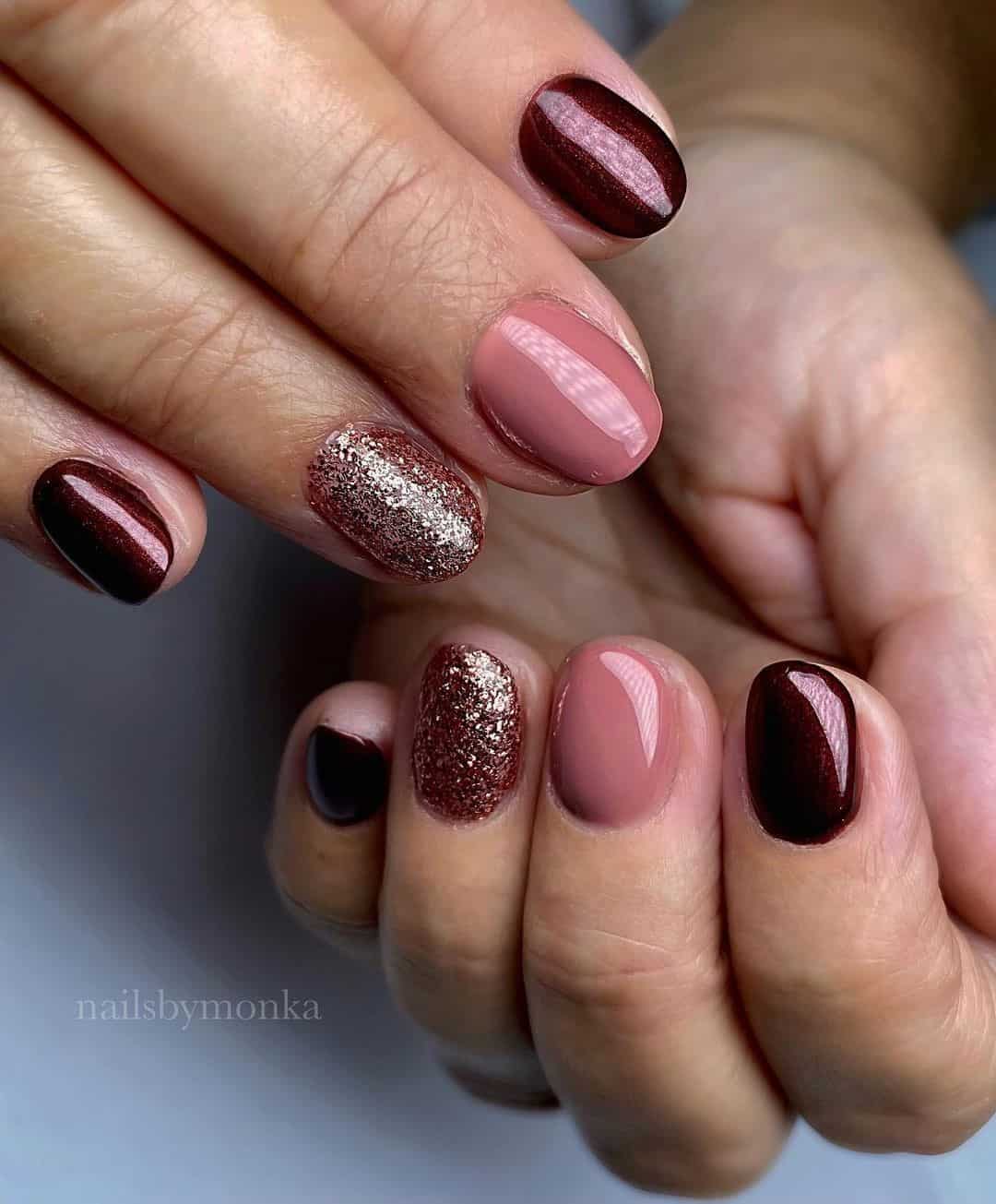 Short Natural Burgundy Nails 