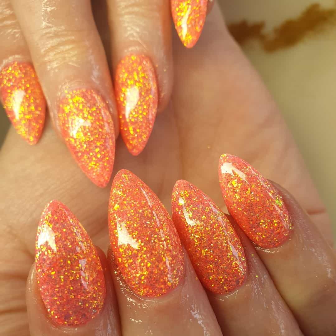 Short Orange Glitter Nails