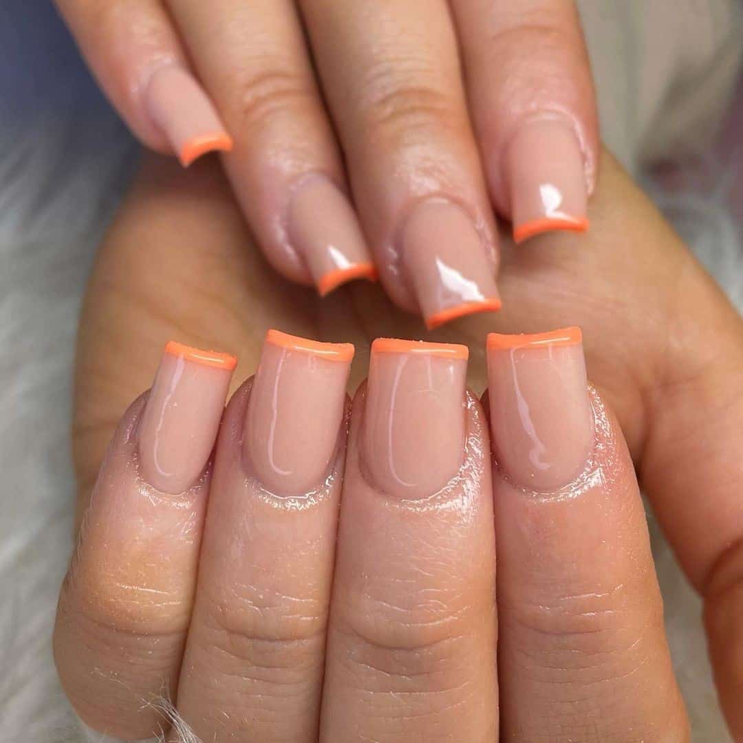 Short Square Orange Birthday Nails