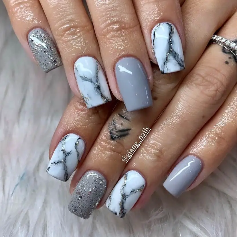 Short Square Silver Winter Nails