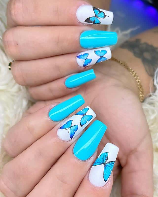 36 Butterfly Nail Designs Ideas That Will Make Your Heart Twinkle 31 Square Butterfly Nails