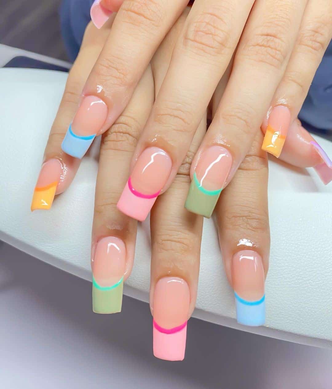 Square Manicure Rainbow Print