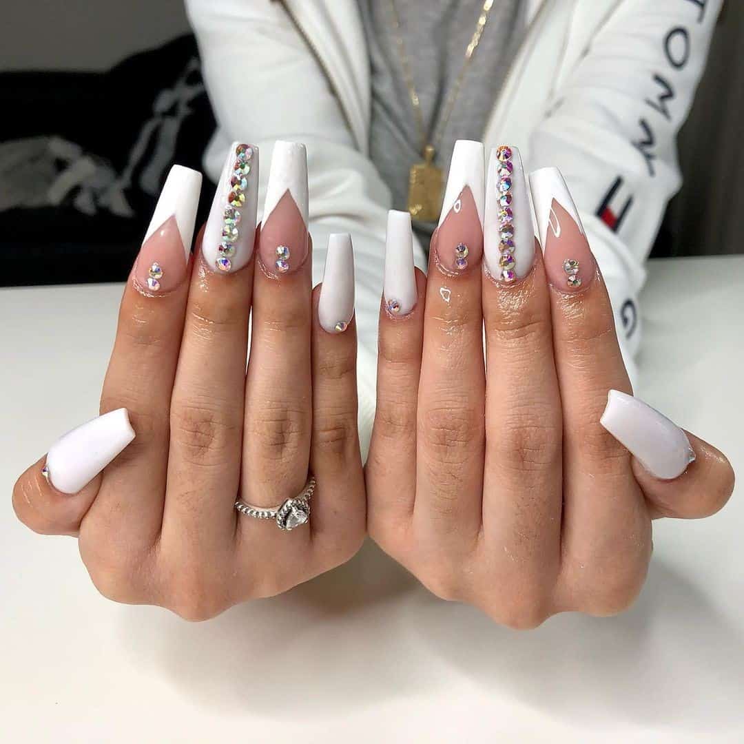 White Nail Designs With Diamonds