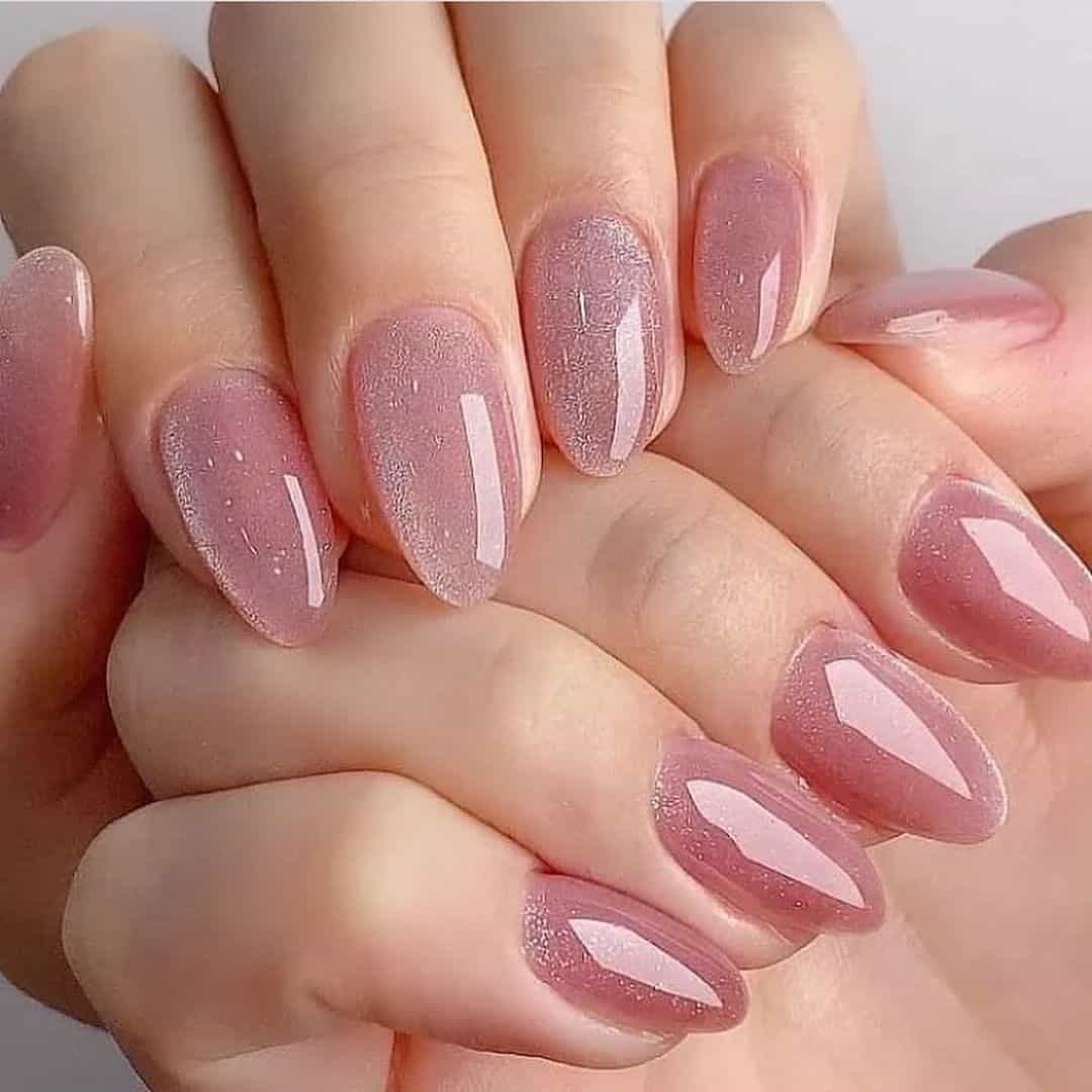 Winter Nails Pink Shiny Manicure