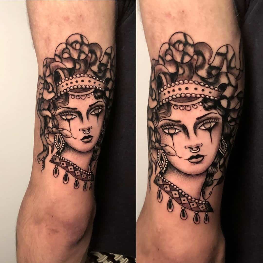40+ Unique Medusa Tattoo Design Ideas 2022 (Meaning and Symbolism) 32 Americana or Traditional Medusa Tattoo 1