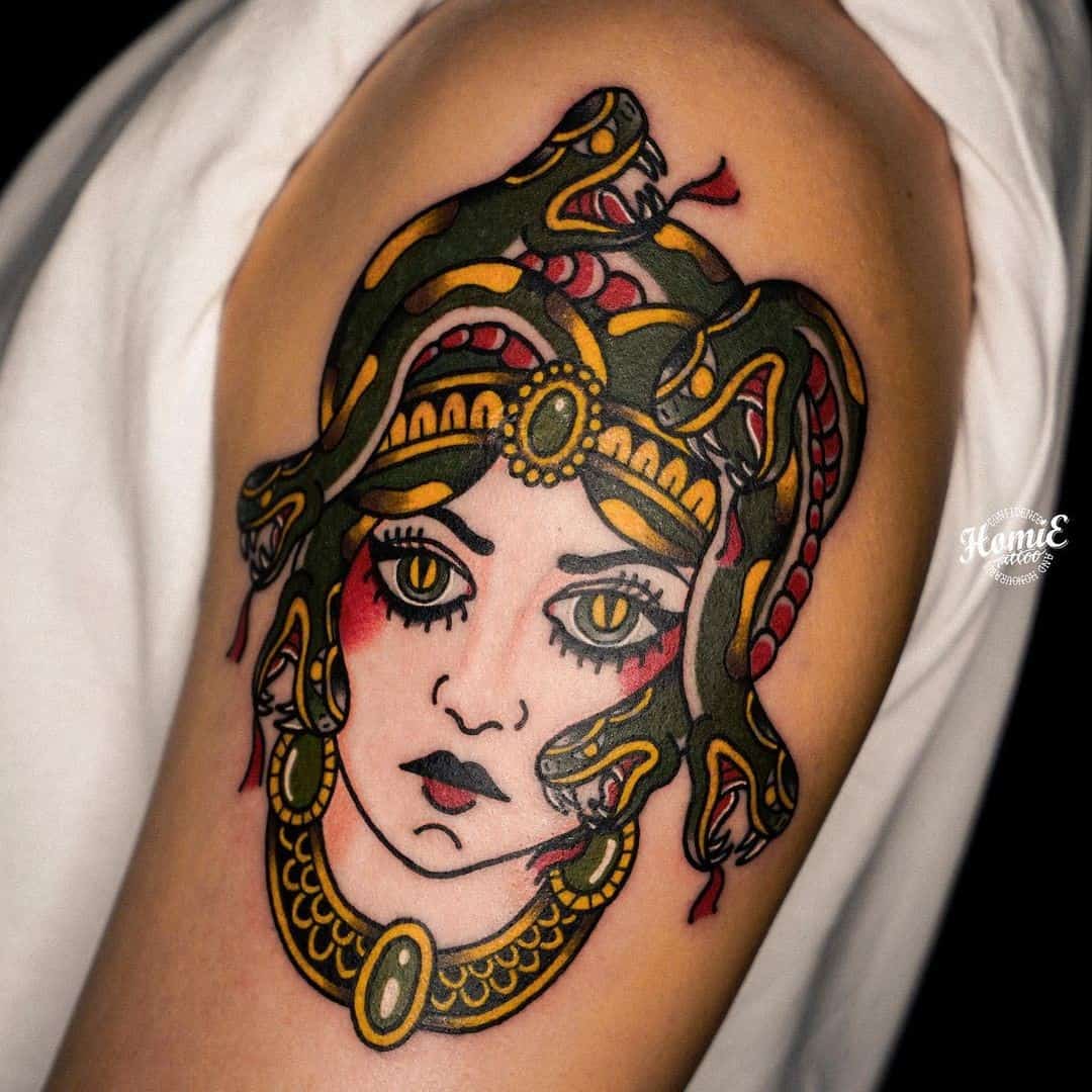40+ Unique Medusa Tattoo Design Ideas 2022 (Meaning and Symbolism) 33 Americana or Traditional Medusa Tattoo 2