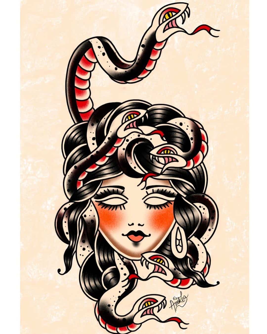 40+ Unique Medusa Tattoo Design Ideas 2022 (Meaning and Symbolism) 31 Americana or Traditional Medusa Tattoo