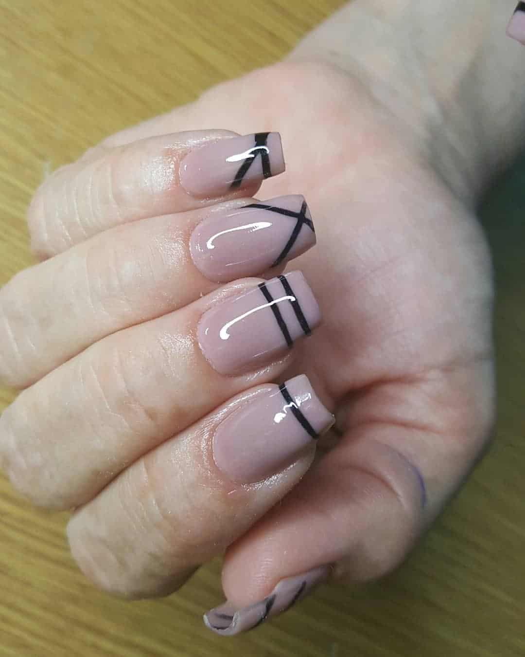 Beige Nail Designs With Lines