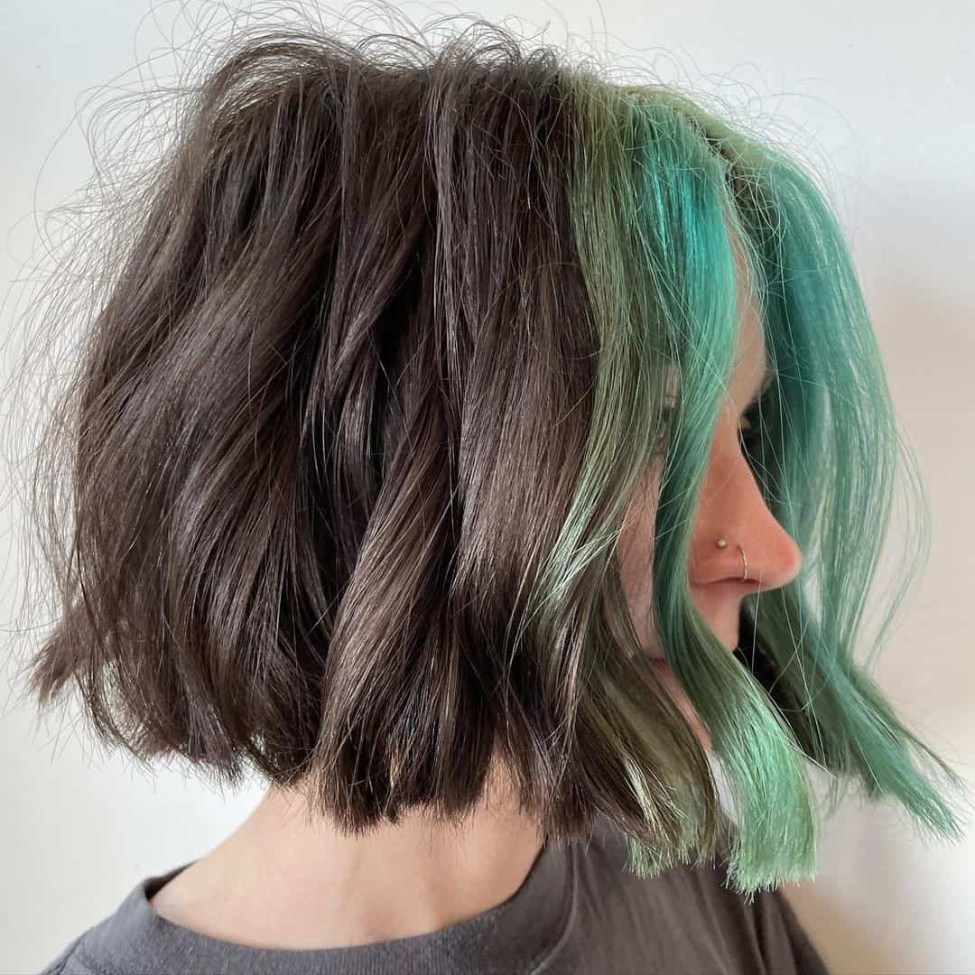 Black And Green French Bob Haircut