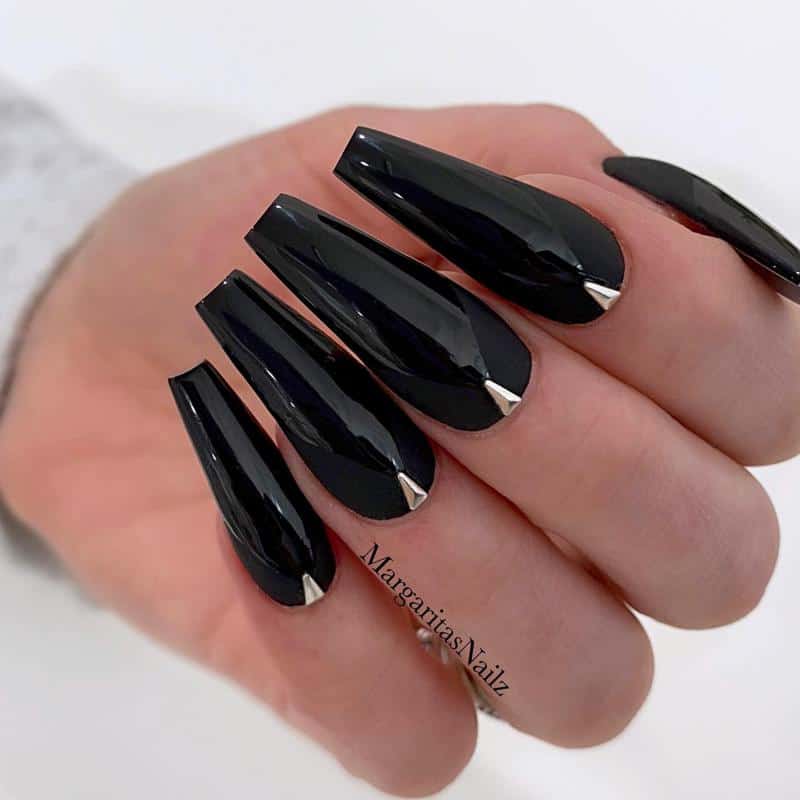 32 Elegant Nail Design With Rhinestones (2022 Version) 9 Black Rhinestones Nails