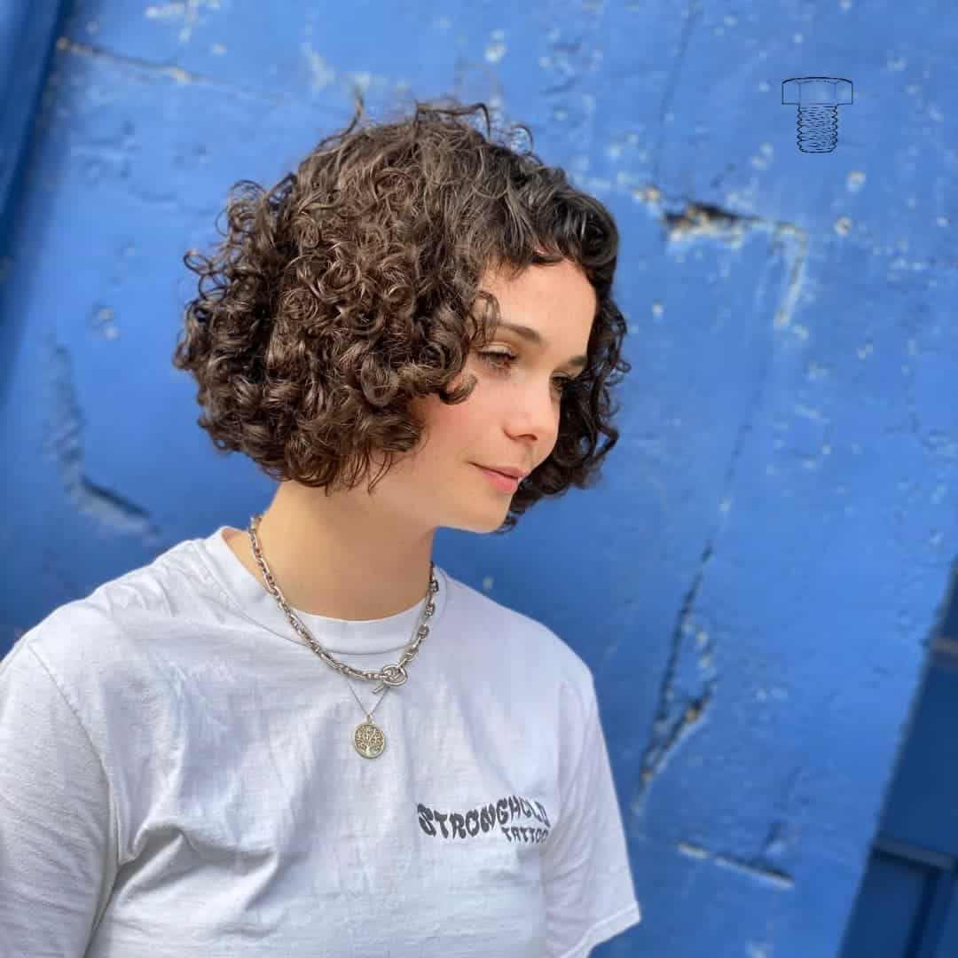 Brown Curly French Bob Hair