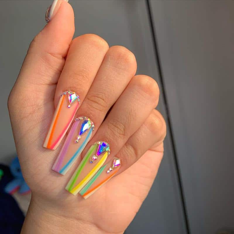 Colorful Set With Rhinestones Nails