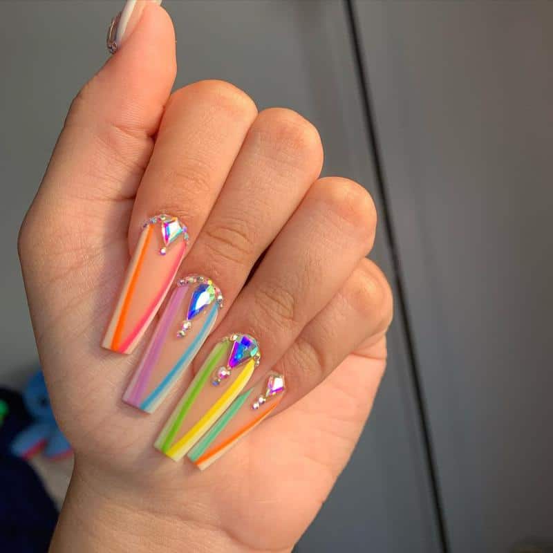 32 Elegant Nail Design With Rhinestones (2022 Version) 29 Colorful Set With Rhinestones Nails