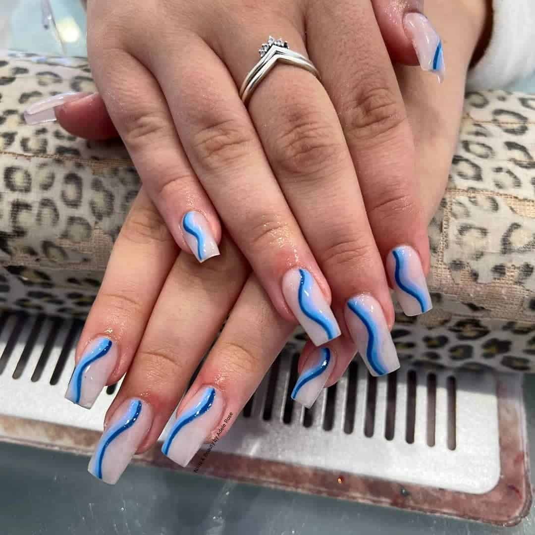 Top 30 Creative Nail Designs With Lines (Short And Long) 20 Creative Blue & White Nails