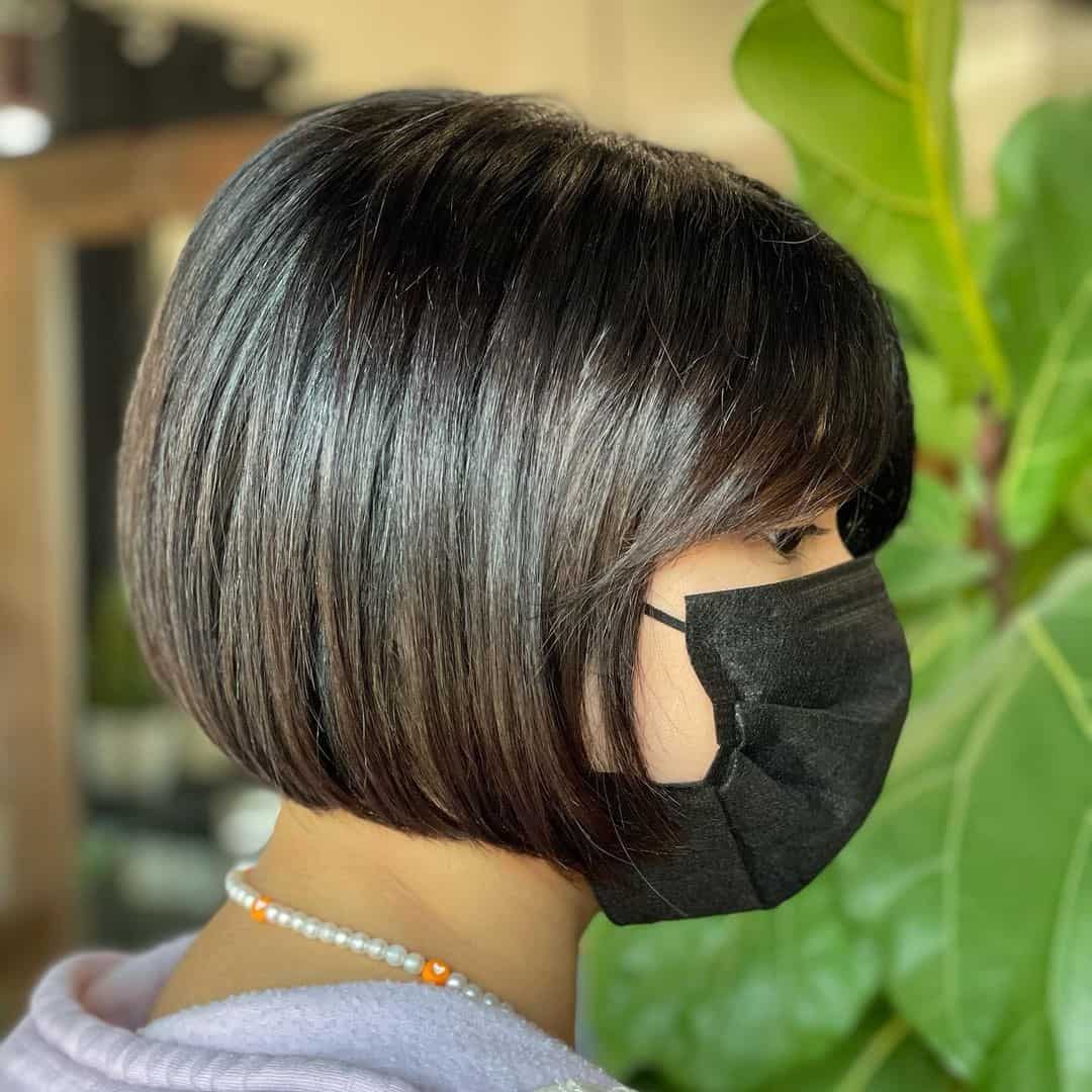 Dark Black Natural French Bob Haircut