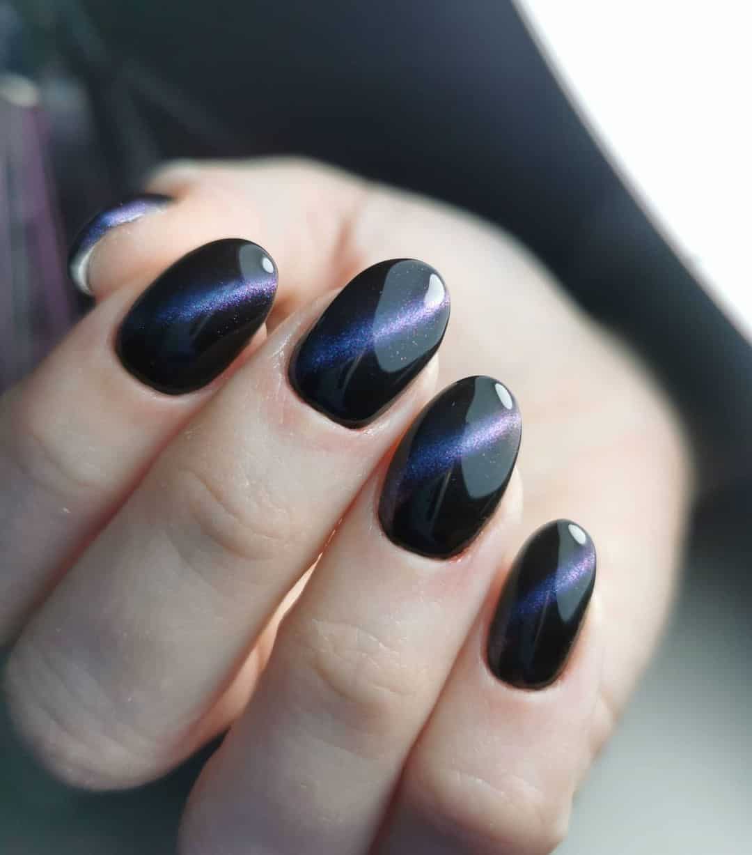30+ Unique Cat Eye Nail Design Ideas 2022 (Short And Long) 17 Dark Blue & Black Nails