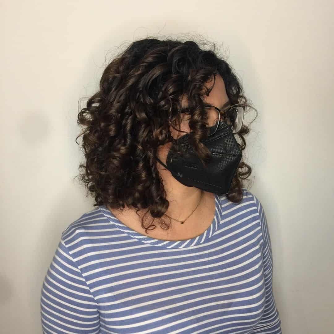 Dark Brown Curly French Bob Hair