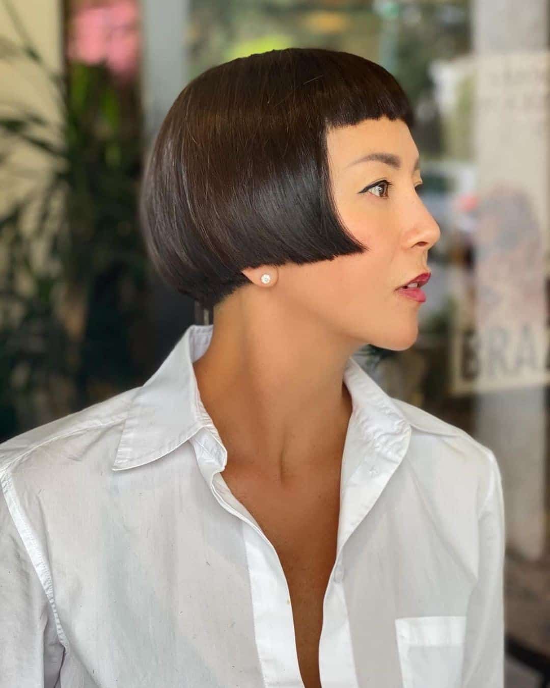 Defined Elegant Dark Brown French Bob Haircut