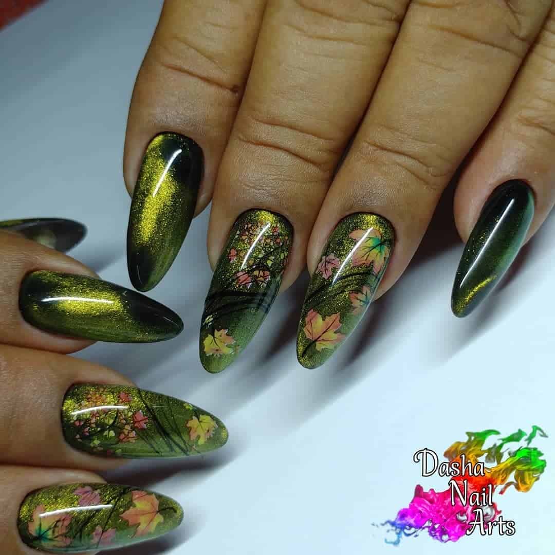 30+ Unique Cat Eye Nail Design Ideas 2022 (Short And Long) 32 Floral Cat Eye Nail Design