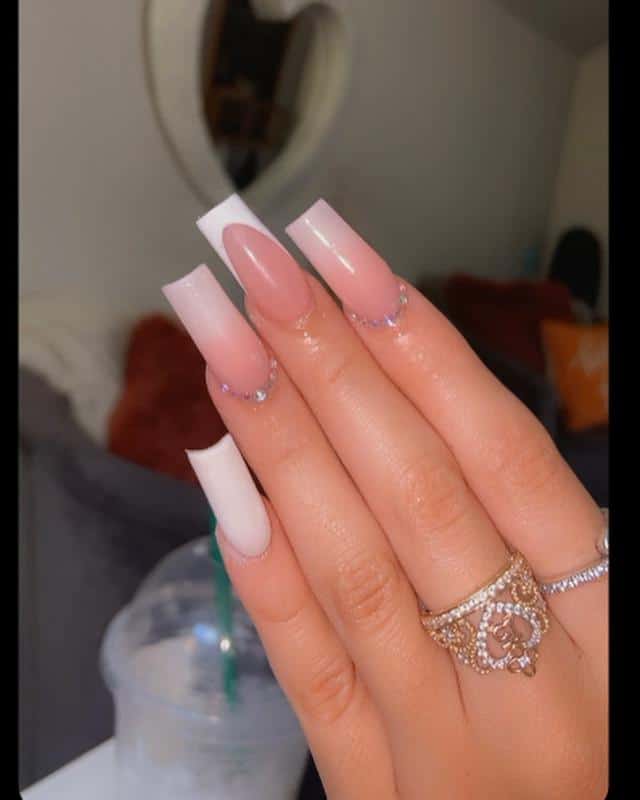 French Nail Style With Rhinestones