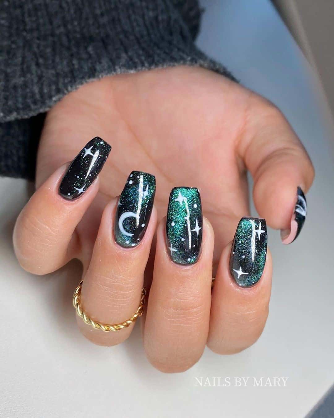 30+ Unique Cat Eye Nail Design Ideas 2022 (Short And Long) 20 Galaxy Zodiac Nails