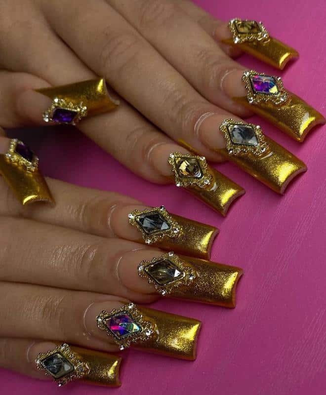 32 Elegant Nail Design With Rhinestones (2022 Version) 13 Golden Tips Nails