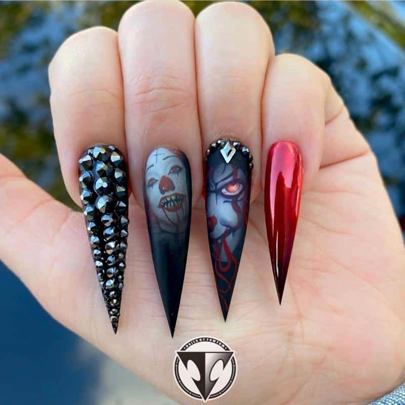 32 Elegant Nail Design With Rhinestones (2022 Version) 26 Horror Meets Sparkles