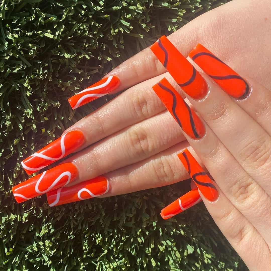 Top 30 Creative Nail Designs With Lines (Short And Long) 21 Hot Orange Nail Combo